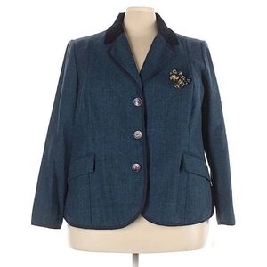 Joe Brown Herringbone Blazer w/Cute Cat Pin NWOT - Size 26W
